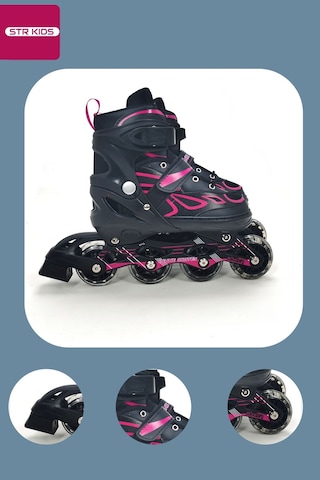 Vadi Pembe Çift Sıra Alüminyum Gövdeli Işıklı Silikon Teker Ayarlanabilir Alıştırma Pateni + Çanta Pembe