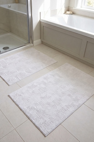 Raschel Carpet Premium Seri Özel Kaymaz Taban Banyo Paspası 2'li Set 50x60 Ve 60x100 Krem