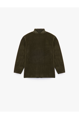 Koton Uzun Kollu Cepli Dik Yaka Fermuarlı Polar Sweatshirt Haki 6wmb10205tk Haki