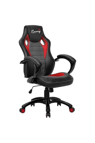 Max Racing Oyuncu Ve Çalışma Koltuğu - Gri-Siyah-Kırmızı-Gri - Siyah