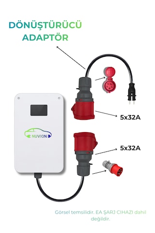 Elektrikli Araç Dönüştürücü Adaptör 5/32a Priz- 1/16a Fiş Boydan Uca 30 Cm Kablo Elektrikli Araç Dönüştürücü