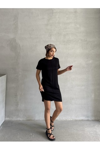 Kadın Bisiklet Yaka Soft Touch Elbise Siyah