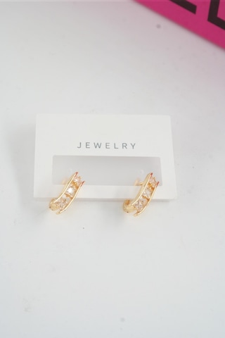 Byzeynaaksesuar Kadın Özel Tasarım Zirkon Taşlı 2'li Minimal Küpe 0017 Çok Renkli