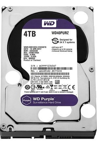 WD Purple WD40PURZ 3.5" 4 TB SATA 3 HDD 7/24 Güvenlik Diski