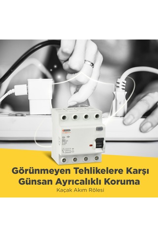 Günsan Valta Kaçak Akım Koruma Anahtarı 6 kA 3 Kutup + Nötr 30 mA 40A