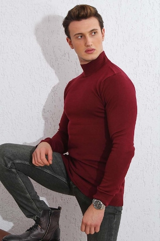 Brng Yarım Balıkçı Slimfit Likralı Erkek Kazak Bordo