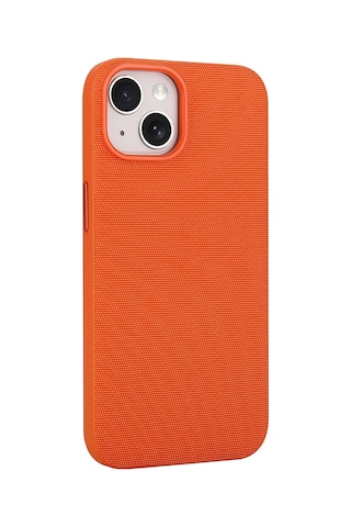 Maks Technology Apple Uyumlu iPhone 15 Kılıf M-safe Şarj Özellikli Kumaş Tasarımlı Mkst Miami Sert Pc Kapak - Turuncu