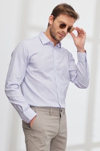 AC&Co / Altınyıldız Classics Erkek Lıla Comfort Fit Rahat Kesim Klasik Yaka %100 Armürlü Gömlek Lila