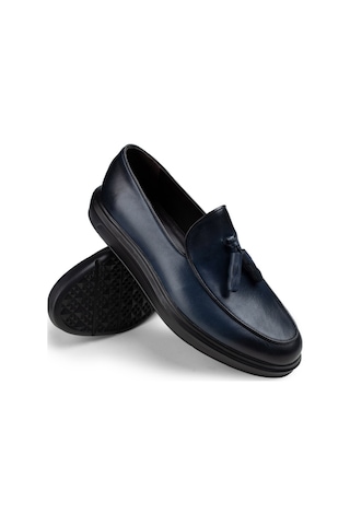 Deery Hakiki Deri Mavi Püsküllü Comfort Erkek Loafer Mavi (539875829) Mavi