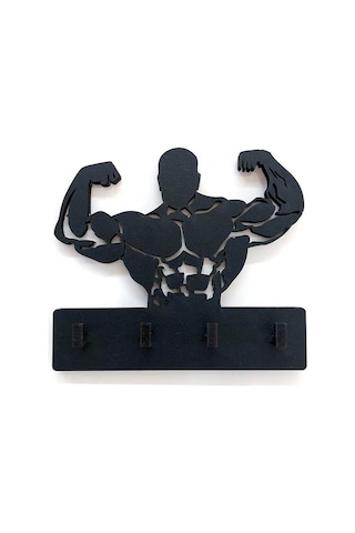 Cajuart Sporcu Kaslı Adam Bodybuilder Fitness Tema Anahtar Askısı Duvar Anahtarlık Siyah