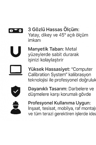 Hand Sfd 30 Cm Manyetik Su Terazisi 3 Gözlü Profesyonel Terazi