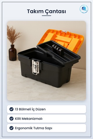 Takım Çantası 13 Bölmeli Metal Kilitli Plastik Gövdeli Taşınabili
