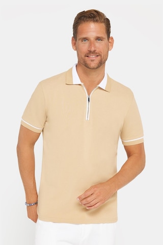 Tudors Erkek Slim Fit Dar Kesim %100 Pamuk Düz Pike Fermuarlı Kum Rengi Polo Yaka Tişört-31113 Kum