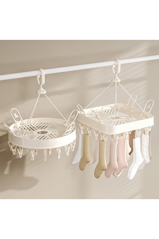 Gri 24 Klipsli Çamaşır Kurutma Askısı, Yuvarlak Çok İşlevli Katlanır Rüzgar Geçirmez Gri