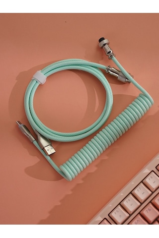 Mekanik Klavyeler İle Uyumlu Coiled Cable- Örgülü Sarmal Type-c Klavye Kablosu