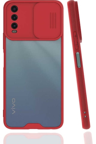 Noktaks - Vivo Uyumlu Vivo Y11s - Kılıf Slayt Sürgülü Arkası Buzlu Lensi Kapak - Siyah