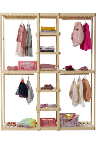 Doğal Ahşap Açık Elbise Dolabı Ahşap