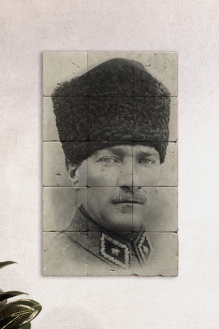 Atatürk Baskılı Doğal Taş Tablo - Duvar Dekoru 30x50 CM