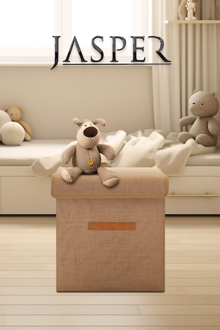 Jasper Krem Çocuk Odası Oyuncak & Eşya Düzenleyici Katlanabilir Kulplu Kutu Hurç Krem - Gold