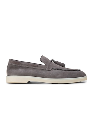 Deery Erkek Hakiki Süet Gri Püsküllü Loafer - 02027mgrıc01