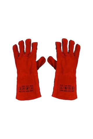 Kaynak Eldiveni Deri Kaynakçı Koruyucu Eldiven Kırmızı 9/L 1 Çift