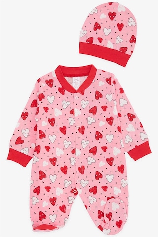 Breeze Kız Bebek Patikli Tulum Renkli Gülenyüz Desenli 0-3 Ay-6 Ay, Pembe-Pembe