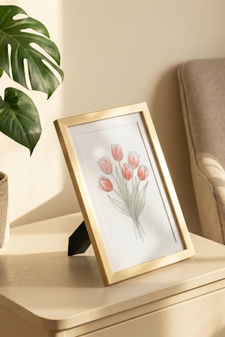 Porsima 4410 Altın PVC Modern Dekoratif Cam Fotoğraf Çerçevesi Masa Duvar Fotoğraf Çerçevesi 21x29,7cm