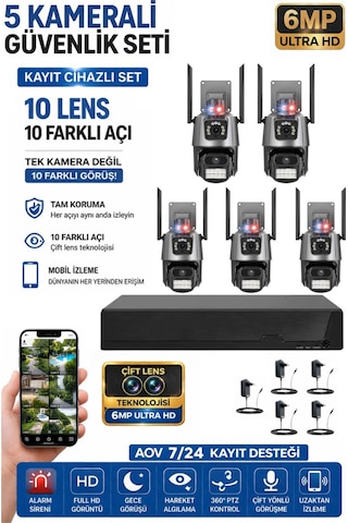 Xpro 5 Kamera 10 Lens Kablosuz Wifi Güvenlik Kamerası Seti Nvr Kayıt Cihazı Gece Görüşlü Ip Kamera