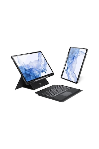 Dux Ducıs Samsung Uyumlu Galaxy Tab S8+ / S7+ / S7 Fe İçin Ayrılabilir Bluetooth Klavye Touchpad Pu Deri Kılıf- 5775 Arka Kapak