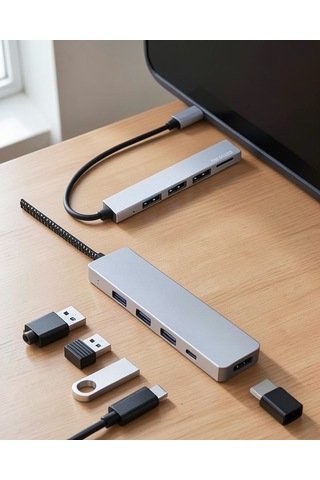 Usb Type-c 8'i 1 Arada Hub Dönüştürücü Hdmı Micro Sd Apple Macbook Uyumlu 0