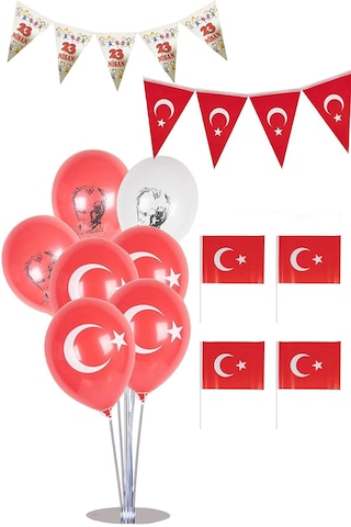 23 Nisan Balon Standlı Çubuklu Bayraklı Süsleme Seti Türk Bayrağı Flama Ev Kreş Okul Süsü Tüm Yaşlar