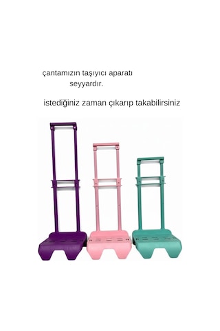 Lüks Çekçekli Tekerlekli İlkokul Çantası 3 Bölmeli Termoslu Besleme+kalemlik Set Filamingo Desen Çok Renkli