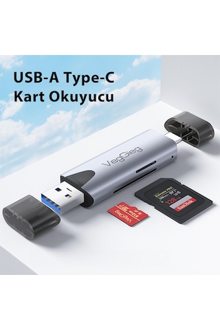 VegGieg Type-c ve Usb 2.0 SD Micro SD TF Kart Okuyucu
