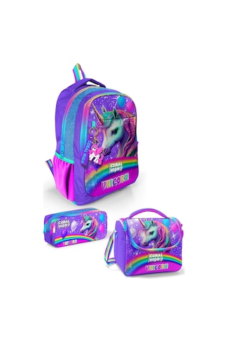 Coral High Kids Mor Simli Unicorn Desenli 3 Lü Okul Çanta Seti Set0123663