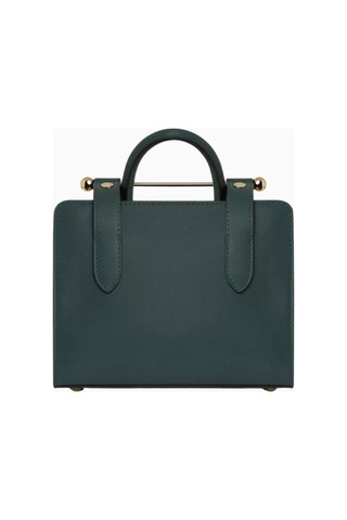 Strathberry Nano Tote Çanta Bottle Green, Deri Ve Zincir Askılı Omuz Çantası Yeşil