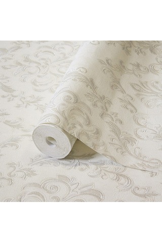 Adawall Zengin Damask Desen Duvar Kağıdı Rococo 1405-1/15, Açık Krem, 1.06x15.6m - 16.5m²