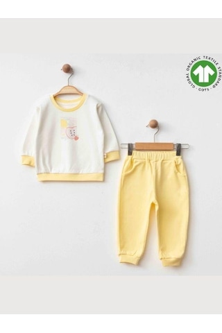 Zekids Kız Bebek Elma Baskılı Organik 2 Li Takım-15471 Sari