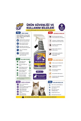 Urine Off Cat Kedi İdrar Koku Giderici, Enzimli Formül, 500 Ml, Sprey, Leke Ve Koku Nötralize Edici