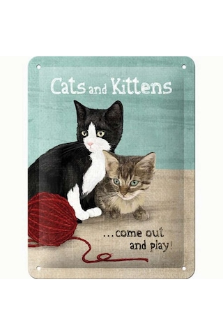 Nostalgic Art Cats And Kittens Kabartmalı Metal Duvar Panosu