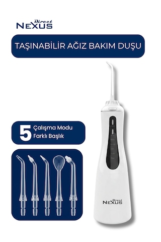 Şarjlı Taşınabilir Ağız Duşu 5 Başlıklı 5 Modlu Ipx7 350 Ml Beyaz