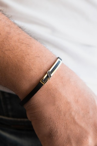 Sade Tasarım Kauçuk Erkek Altın Bileklik Sarı Altın