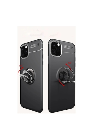 Apple İphone 11 Pro Kılıf Range Yüzüklü Silikon - Siyah-kırmızı