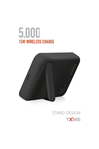5000 Mah 15w Magsafe Destekli Txm5 Powerbank Kablosuz Şarj + Stand Tasarım Siyah BEYAZ