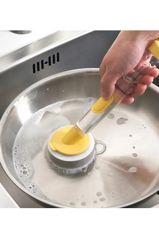 Süngerli Deterjan Hazneli Bulaşık Fırçası Ikea Saplı Fırça Sarı