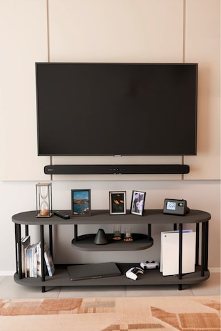 Modern Tv Ünitesi Ahşap Raflı 2 Katlı Televizyon Sehpası Minimalist,dayanıklı, Fonksiyonel Tv Standı Antrasit