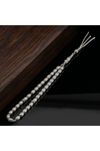 Arpa Kesim Çizgili Gümüş Tesbih Model 2