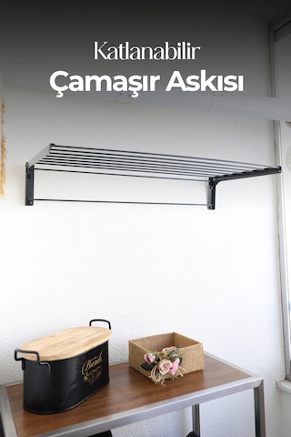 Duvara Monte Katlanabilir Çamaşır Askısı - 60x30 Cm - Gri