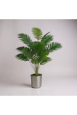 Yapay 90 Cm 20 Yaprak Mini Afrika Palmiyesi Metal Gümüş Saksı Yeşil