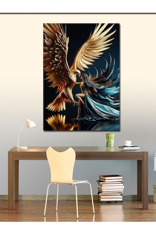 Kanvas Tablo Altın Anka Kuşu Ve Kadın 100cmx140cm
