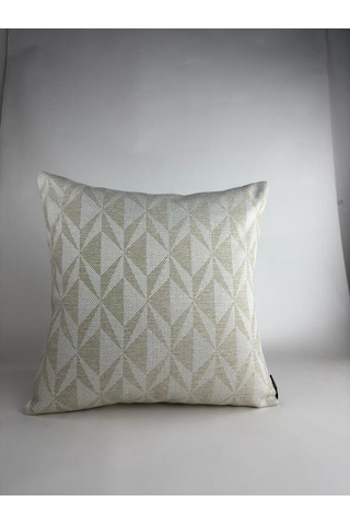 Krem Bej Geometrik Desenli Keten Kırlent Kılıfı 43x43 Cm Premium Collection Krem - Bej